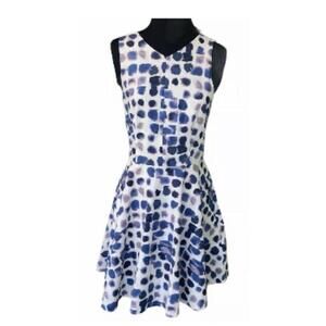 Armani Exchange DRESS WOMENS 0 Pebbled Sleeveless V-Neck Fit & Flare White Blue